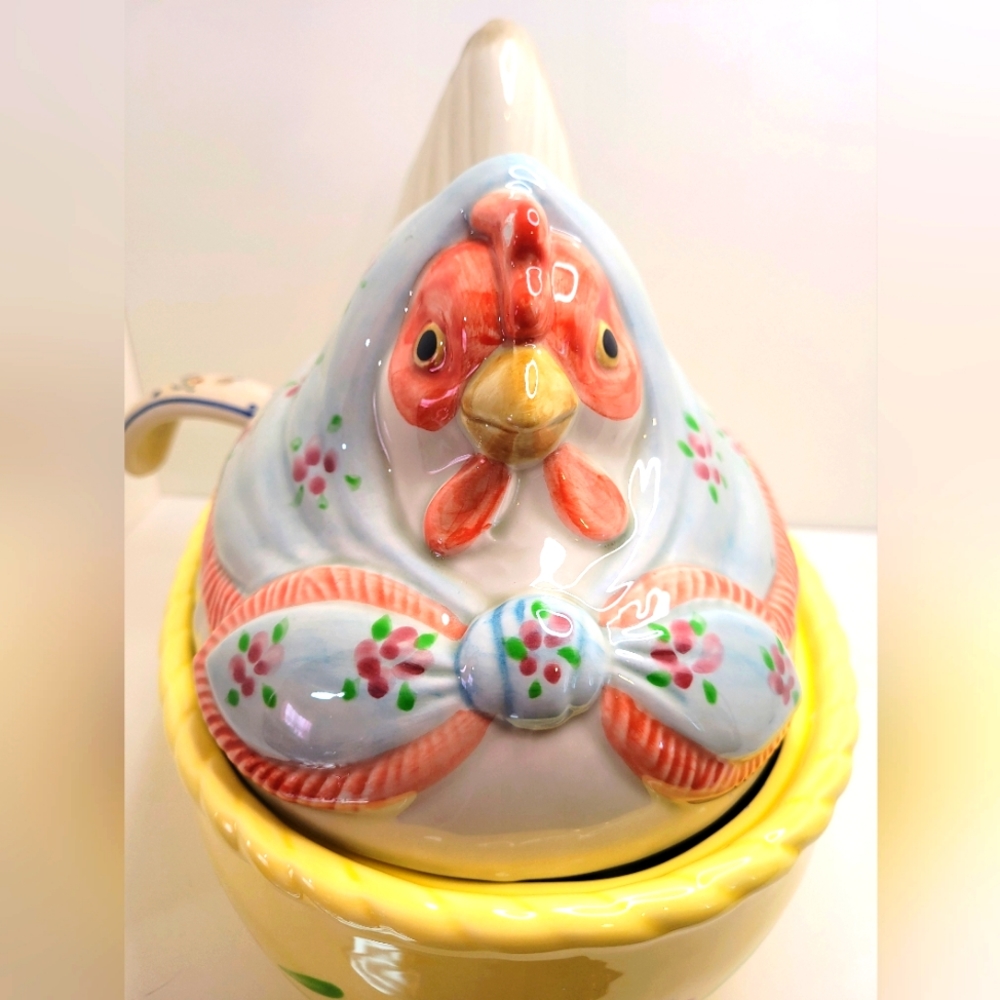 Fitz & Floyd Nesting Hen Oval Tureen With Lid & Ladle 3 Piece Set 1979